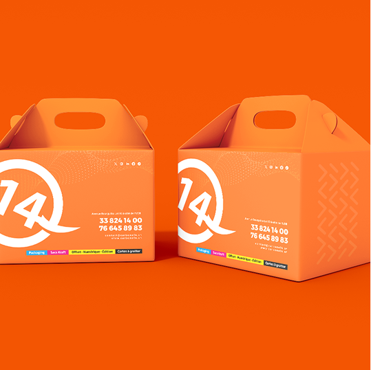 Boîte packaging orange Carbone 14 avec poignée